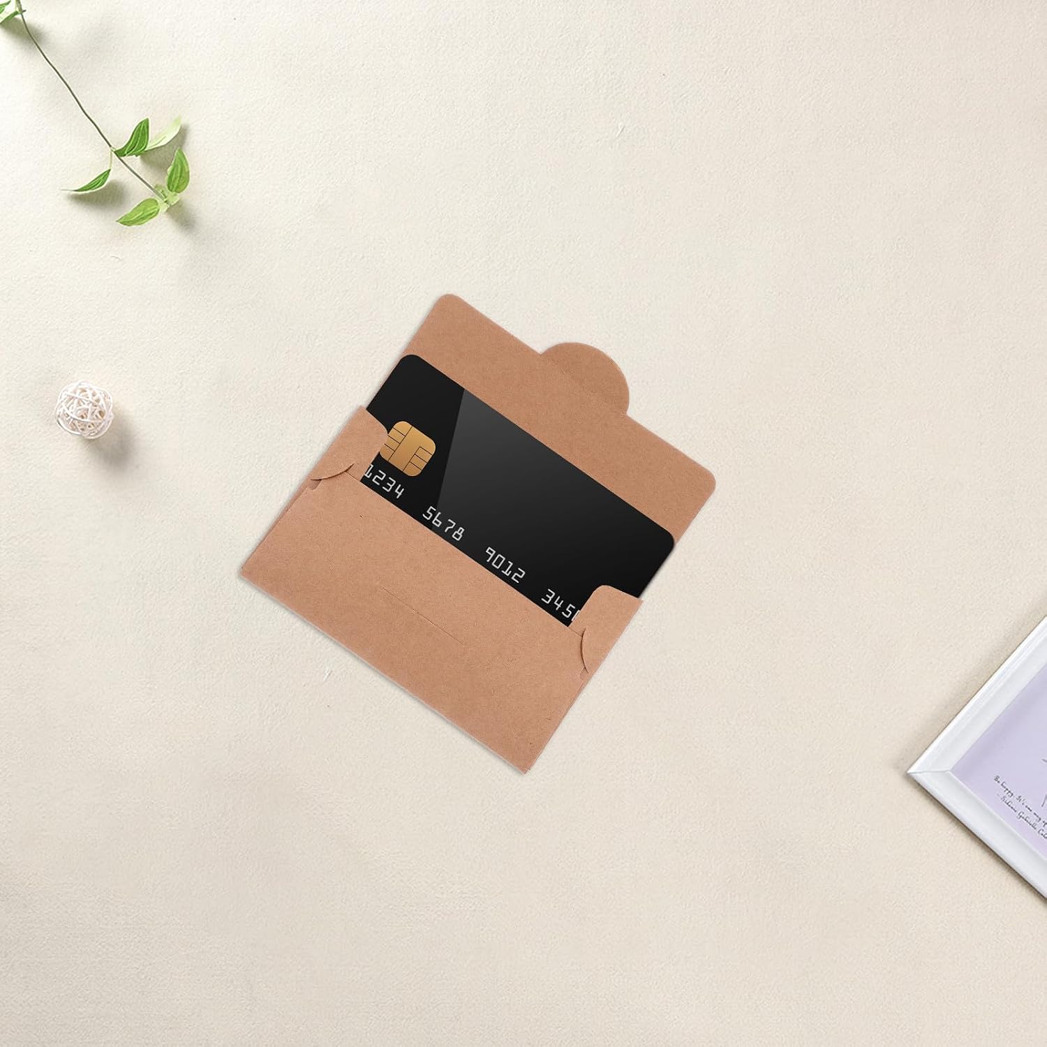Hoement 50pcs Kraft Paper Card Holder Sleeves Business Card Protectors Suitable for Identification Cards and Office and Travel Use