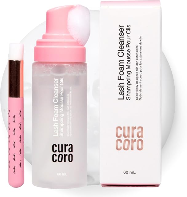 Curacoro Lash Shampoo 60ml (Unscented), Eyelash Extension Foam Cleanser | Eyelash Shampoo for Dry & Sensitive Skin, Gently Removes Waterproof Makeup for Professional & Home Use