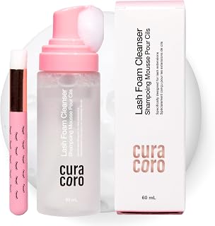 CURACORO 60ML Eyelash Extension Cleanser (Unscented) - Lash Shampoo for Lash Extensions, Eyelash Extension Foam Cleanser for Sensitive Skin, Removes Waterproof Makeup for Professional & Home Use
