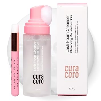 CURACORO 60ML Eyelash Extension Cleanser Unscented - Lash Shampoo for Lash Extensions, Eyelash Extension Foam Cleanser for Sensitive Skin, Removes Waterproof Makeup for Professional & Home Use
