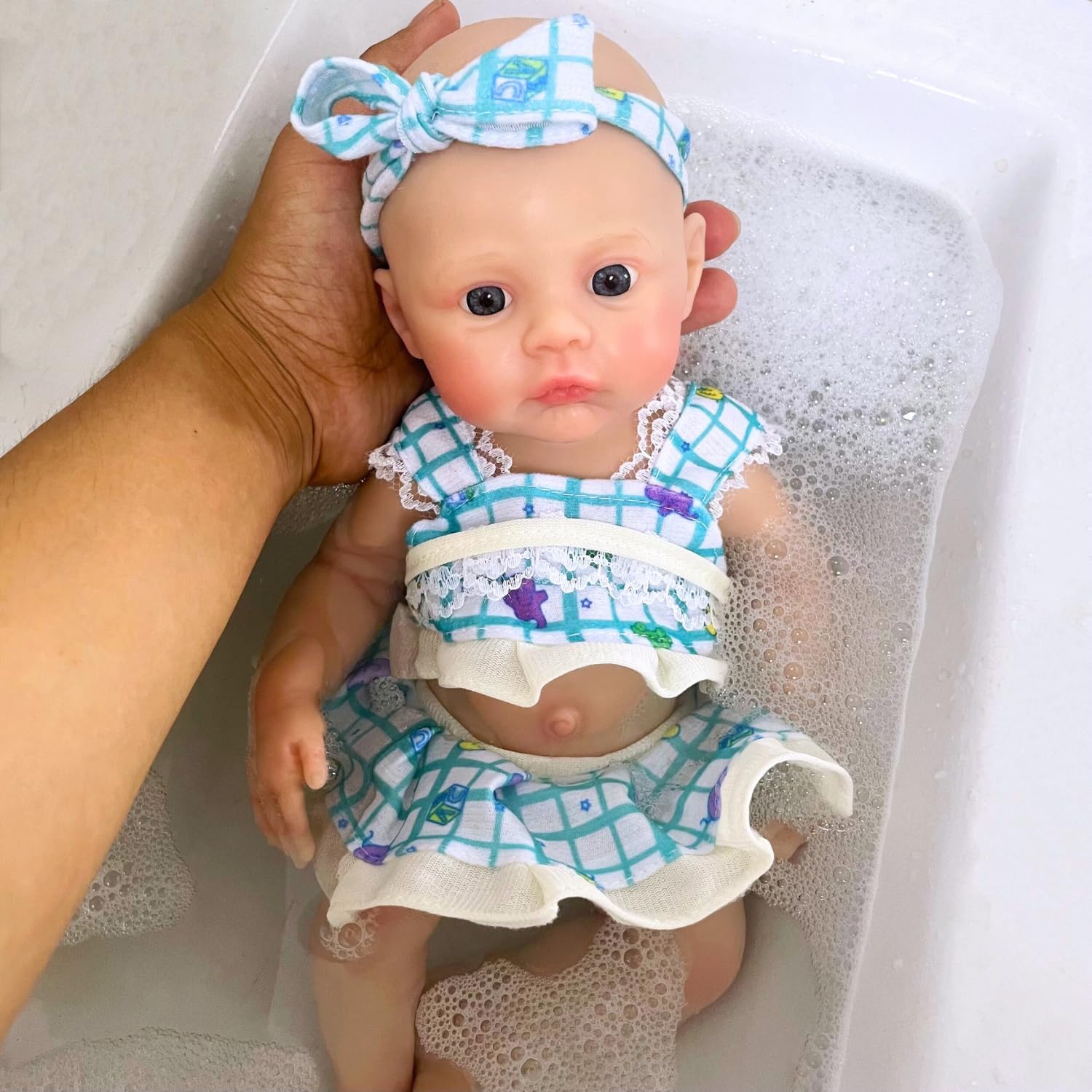 MRB Lifelike Silicone Baby Dolls, 12 Inch Full Solid Silicone Reborn Doll Girls, Soft Bathable Body Stress Relief Baby Doll Birthday Gifts & Collection for Kids Age 3+