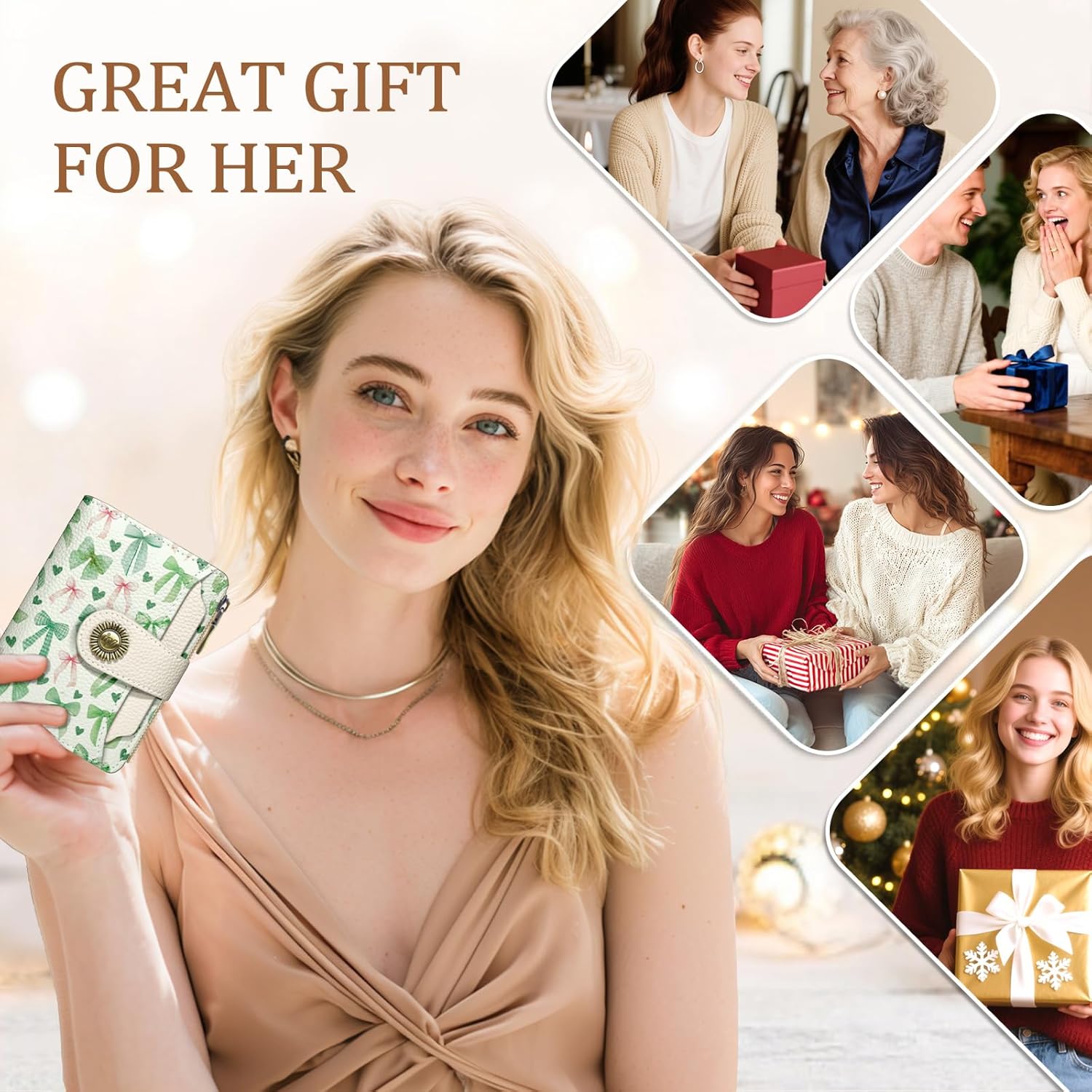 Sage Green Bow Small Wallet Women RFID Blocking Bifold, Cute Credit Card Holder, Zipper Coin Pocket, PU Leather, Compact, Travel, 4 ID Window, 14 Card Slots, Cash Purse, Ladies Woman Female - Image 7