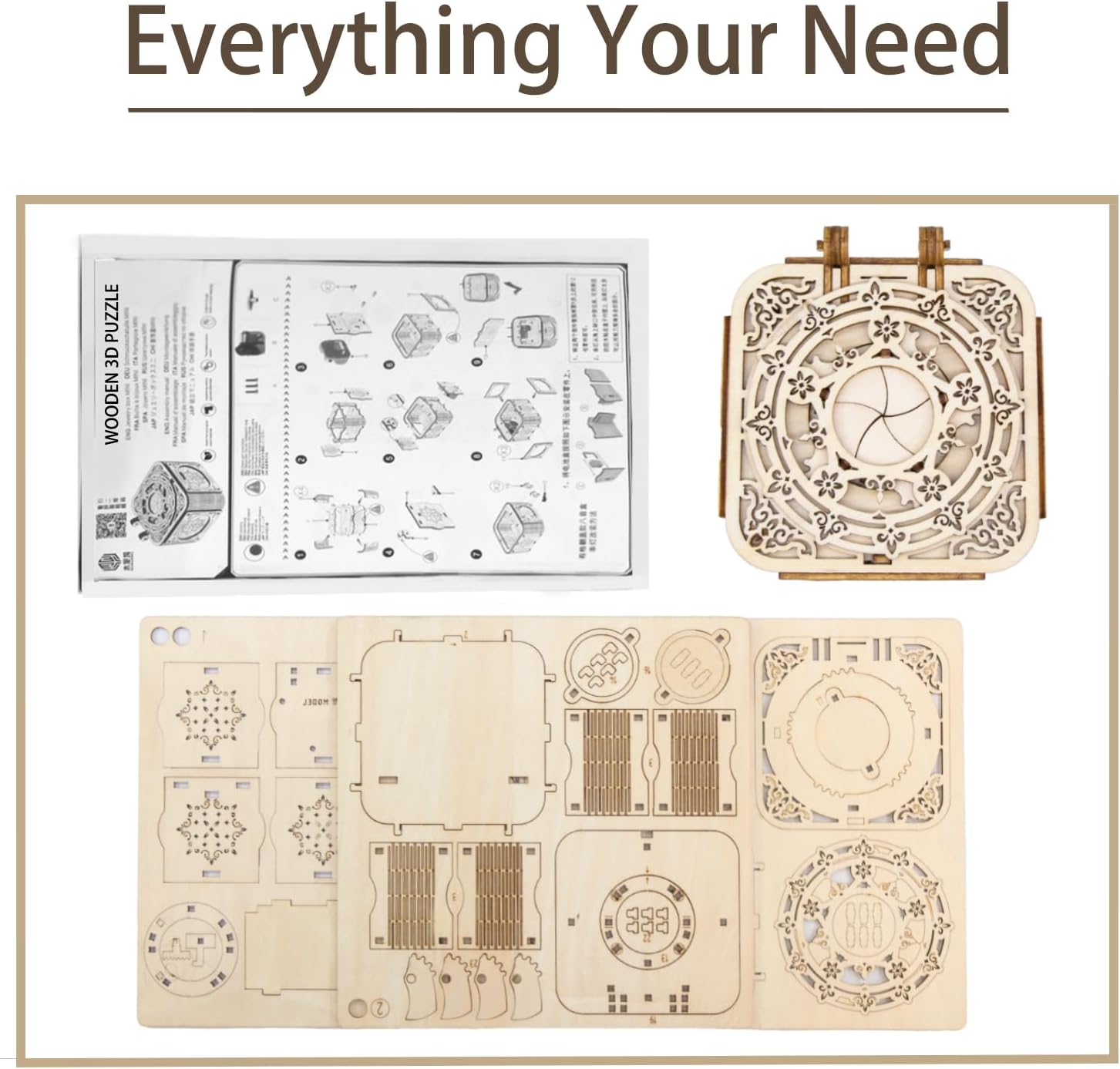 3D Wooden Puzzles for Adults, Mystery Jewelry Box with Music, DIY Wood Crafts/Hobbies Desk Decor, Mechanical Model Kit to Build, Gift for Teens Girls Women Man on Birthday/Christmas (Jewelry Box)