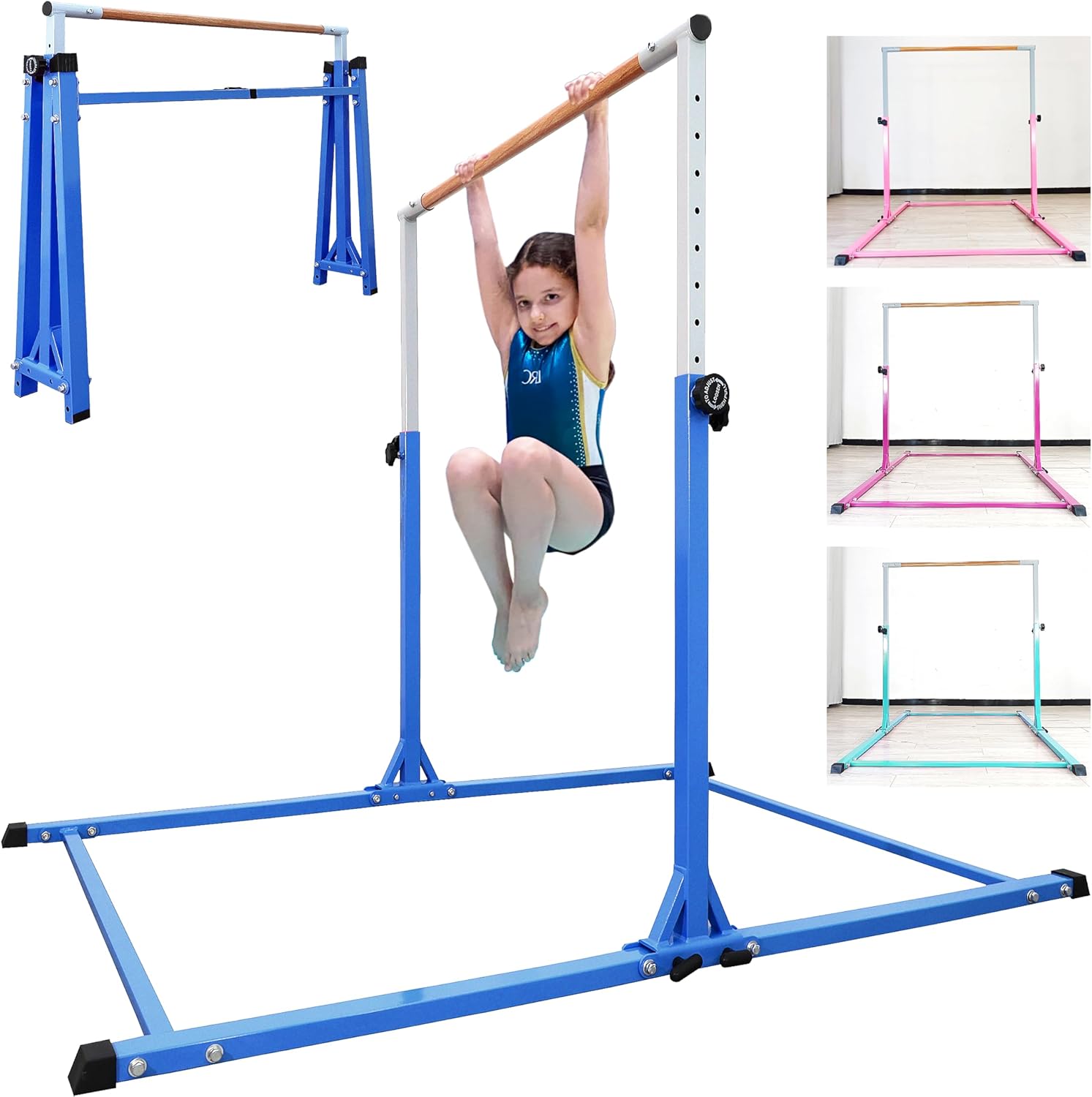 Seliyoo Kids Gymnastics Bar, Foldable Horizontal bar with Unique Arched Base for Home Training,Adjustable Height 35" to 59" for Kids Ages 3-18, 400 LBS Capacity,No Slip Rubber Feet Indoor Outdoors