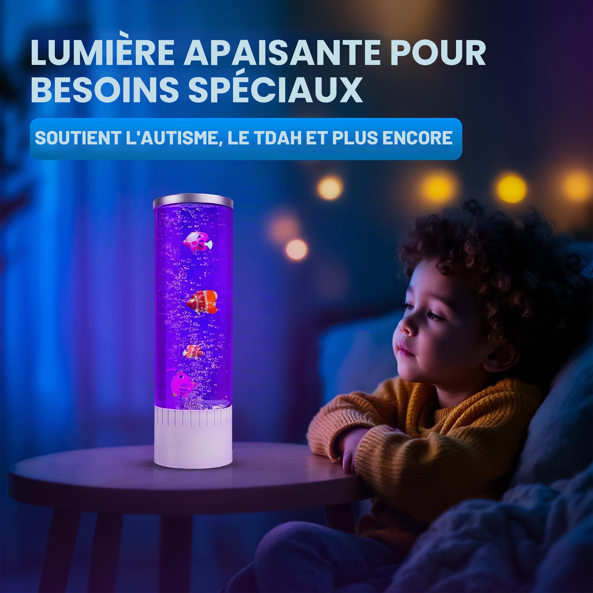 Brewish Lampe à bulles | 7 lampes LED changeant de couleur | Faux aquarium | Aquarium artificiel avec poissons en mouvement | Décoration d'intérieur, cadeau idéal pour enfants, adultes, lumières