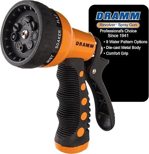 Miniatura 20 de Dramm® Revolver Boquilla de Manguera de Jardín de Servicio Pesado de 9 Patrones – Pistola Pulverizadora de Metal Ajustable con Control de Flujo