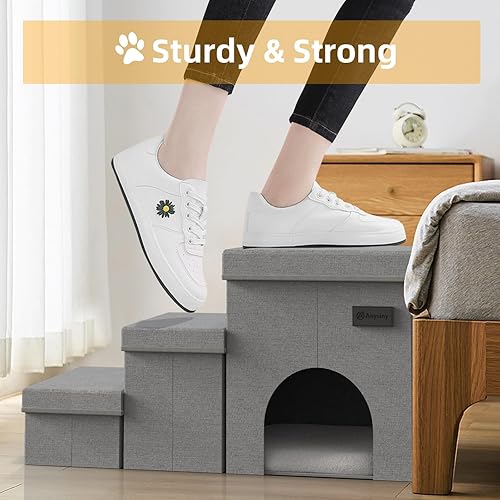 Miniatura 6 de Escaleras plegables para perros de 3 escalones con almacenamiento para perros para cama o sofá para perros pequeños, medianos o grandes, con
