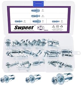 Swpeet 30Pcs M4 M5 M6 Jack Nuts Petal Nuts Expansion Nut Thins Fixings Dowels with Screws Assembly for Hollow Wall Iron Skin Line Use in Thin Soft Wall (Assortment Kit)