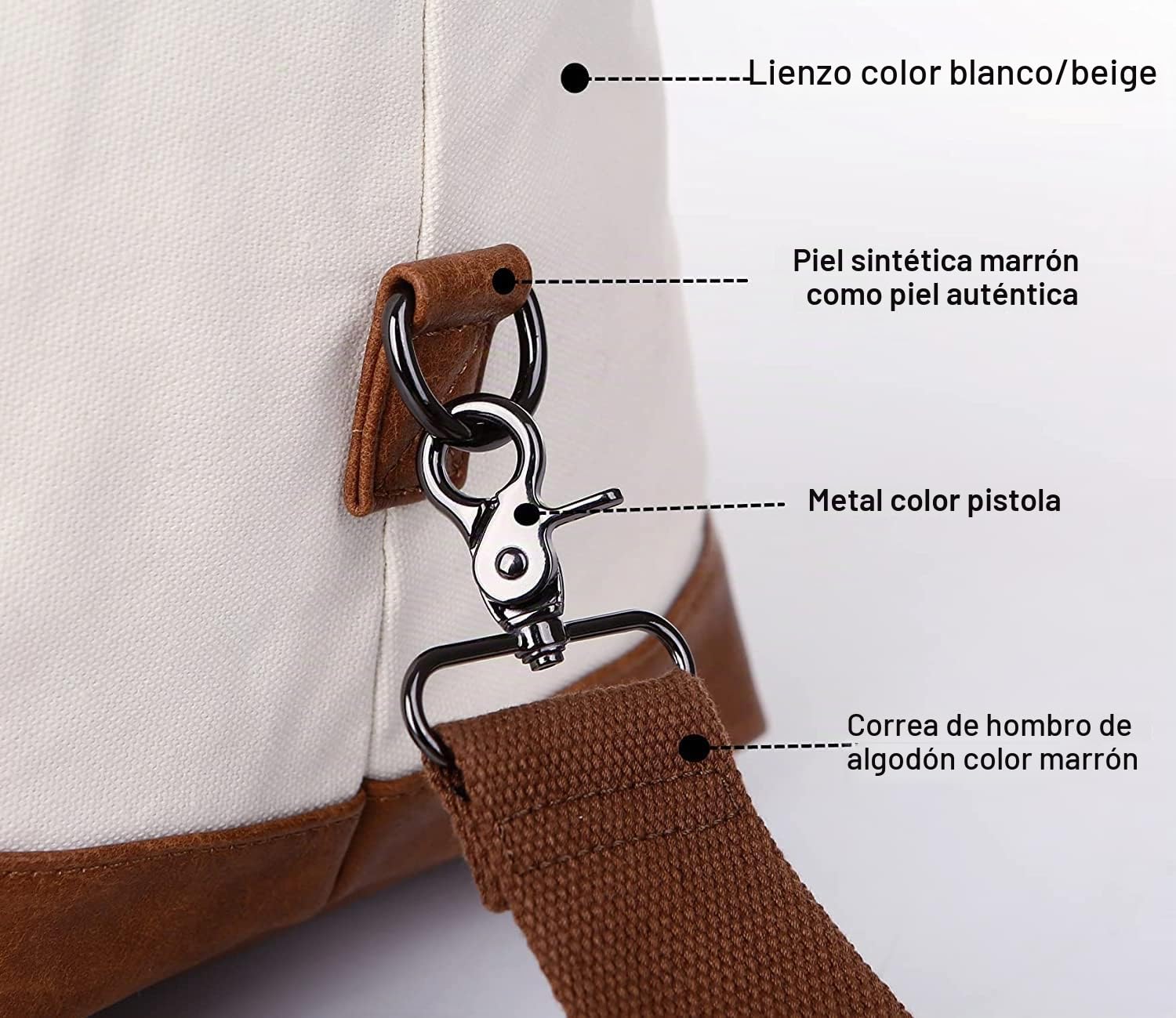 BAOSHA Bolsa de Lona para Mujer, Bolsa de Viaje Grande con Neceser HB-14, Beige/Blanco