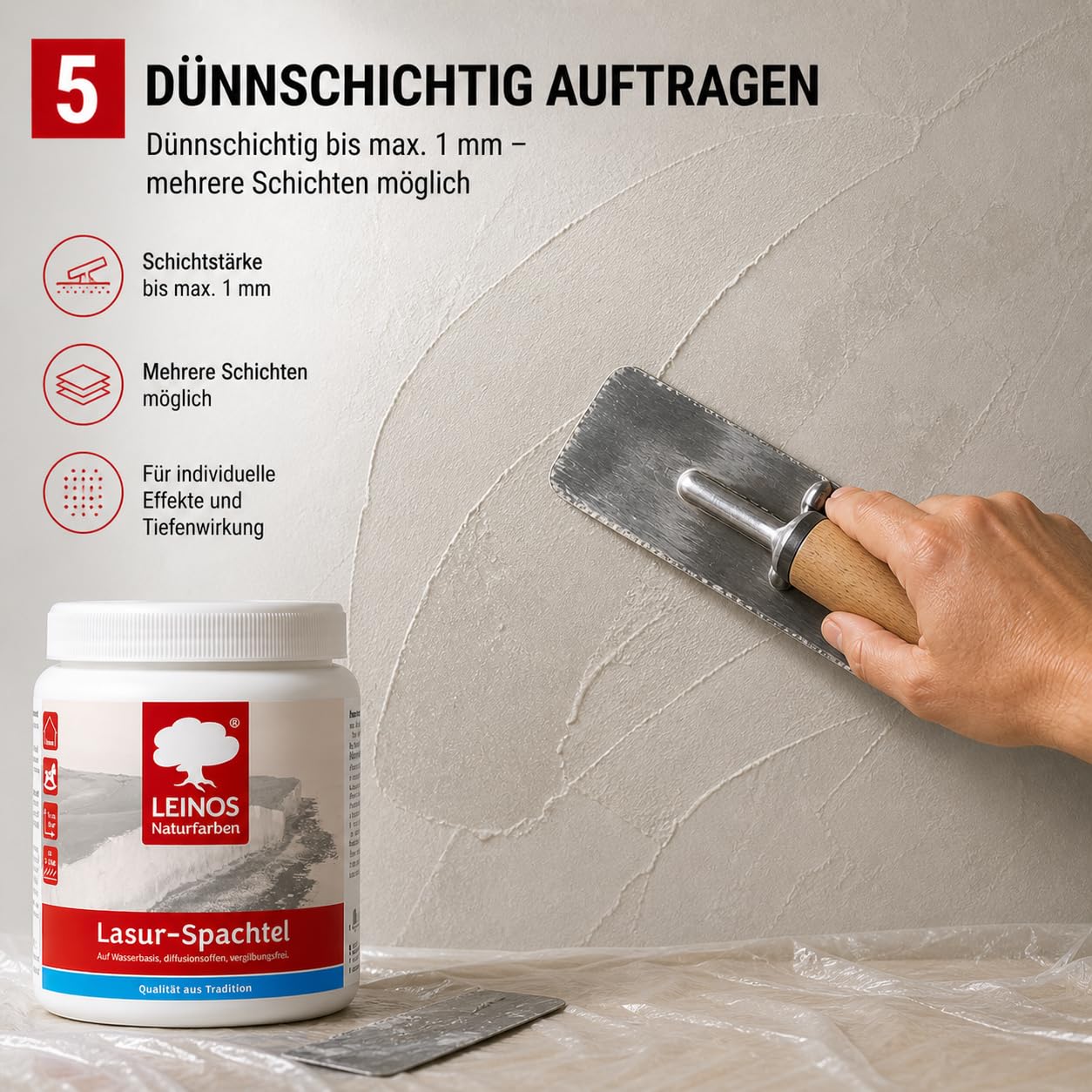 LEINOS Lasur-Spachtel 0,75 L – transparente Spachtelmasse