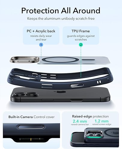 Vista 751 de ESR - Funda para iPhone 15 compatible con MagSafe, funda protectora de grado militar con soporte integrado, cubierta trasera resistente a