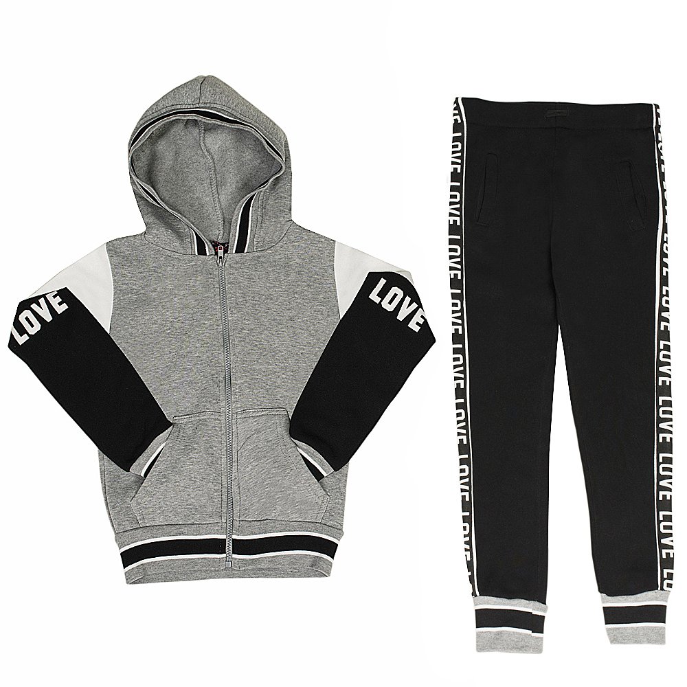 Hoodie Jogger LOVE STRIPES Fashion Set KJK08 size 7 to 16