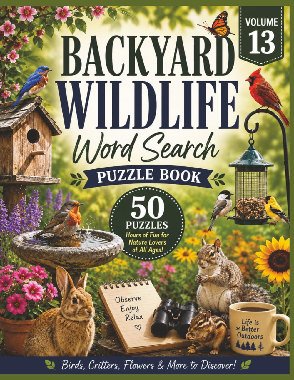 BACKYARD WILDLIFE WORD SEARCH PUZZLE BOOK - VOLUME 13: 50 Nature-Inspired Word Search Puzzles Featuring Birds, Gardens & Woodland Wildlife | Birds, ... More To Discover | Easy To Read/Large Print