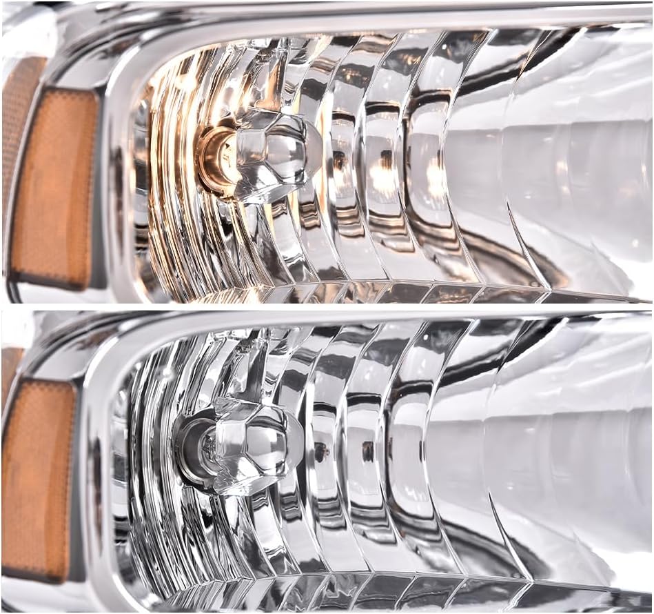 ANDPLAY Front Headlamps Headlights Assembly Compatible with Ford F250 F350 F450 F550 Super Duty 1999-2004 Fit Ford Excursion 2000-2004 Clear Lens Chrome Housing Amber Reflector