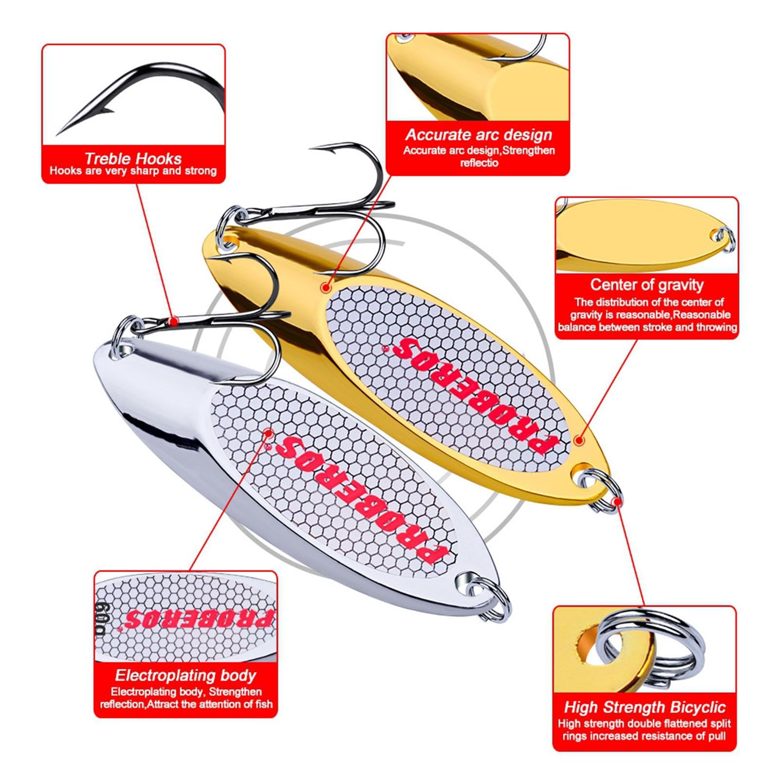 Qianly 5 Piezas Señuelos Cucharas de Pesca de Metal Resistente Al Óxido Cebo Artificial de Triple Anzuelos Suministros de Pesca Accesorios para Pescadores Ad
