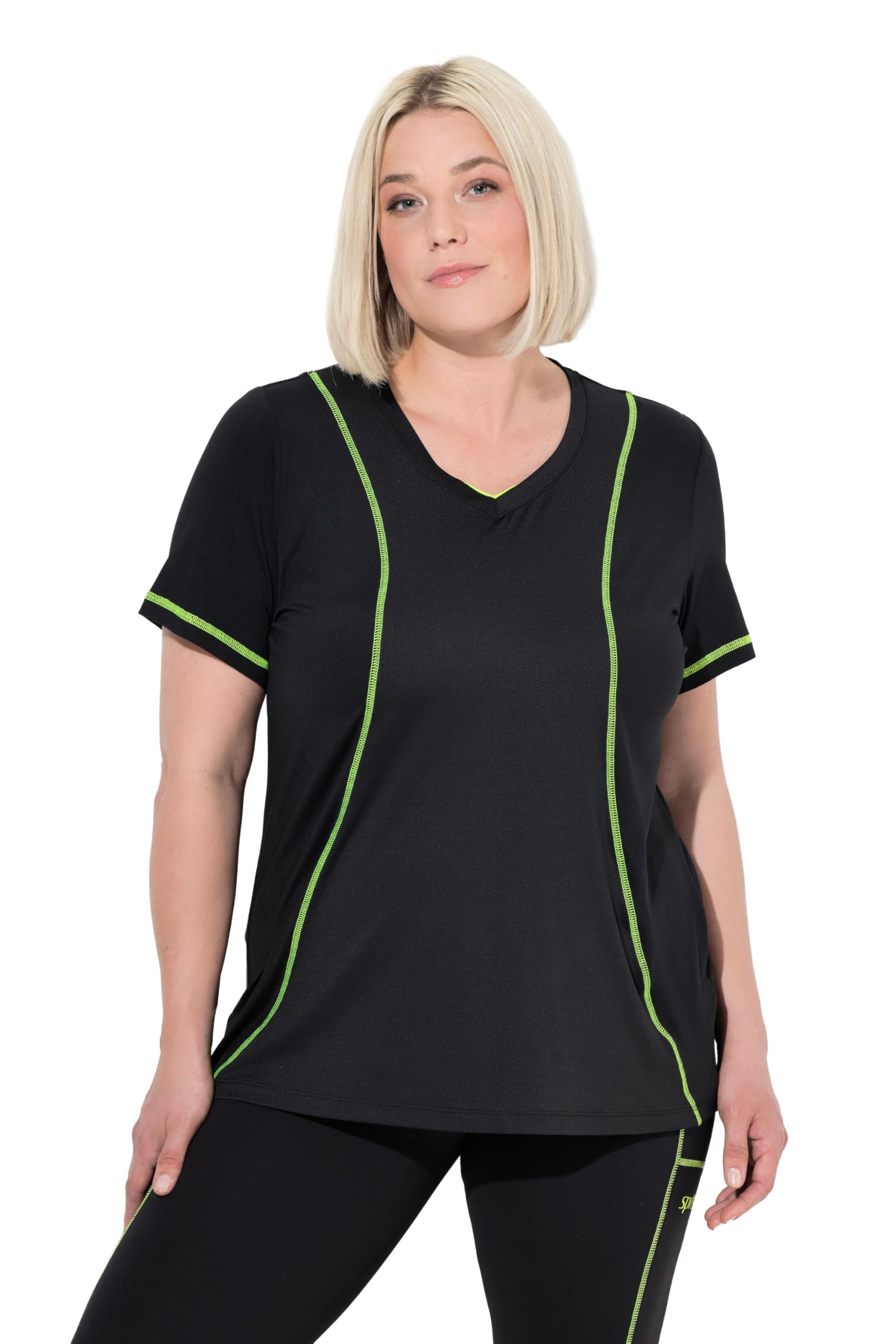 Ulla Popken Damen große Größen Übergrößen Plus Size Funktionsshirt, Reflektor, V-Ausschnitt, Halbarm, recycelt 845515