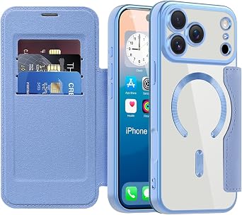 Magnetic Case for iPhone 17 Pro Max, Compatible with MagSafe, with RFID Blocking Credit Card Holder Transparent Back Shockproof Case for Apple iPhone 17 Pro Max 6.9". Blue JD