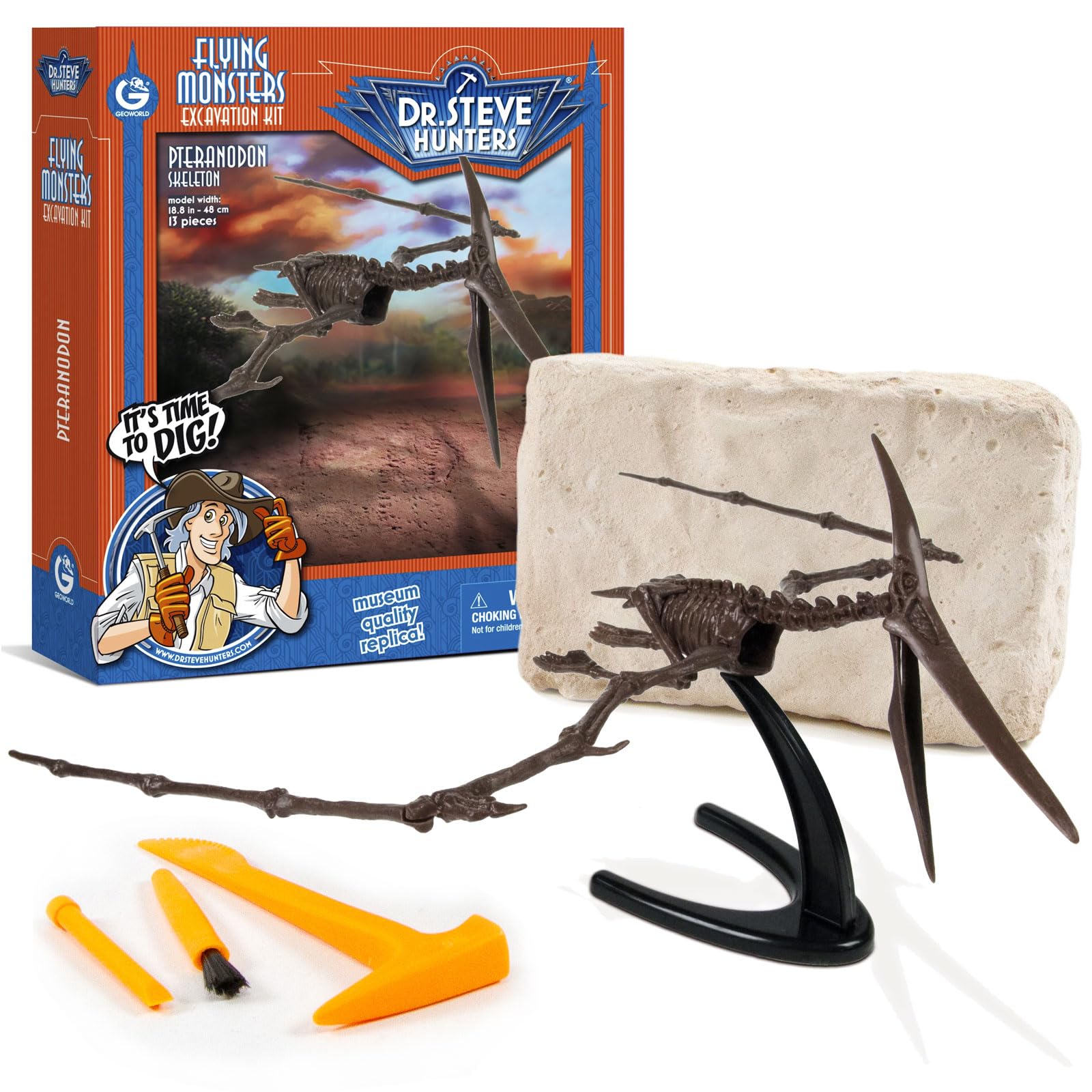 Geoworld Pteranodon Dino Dig Kit - Assemble a 19-Inch Flying Dinosaur Skeleton Model - Ultimate STEM Learning Experience for Kids Ages 6+