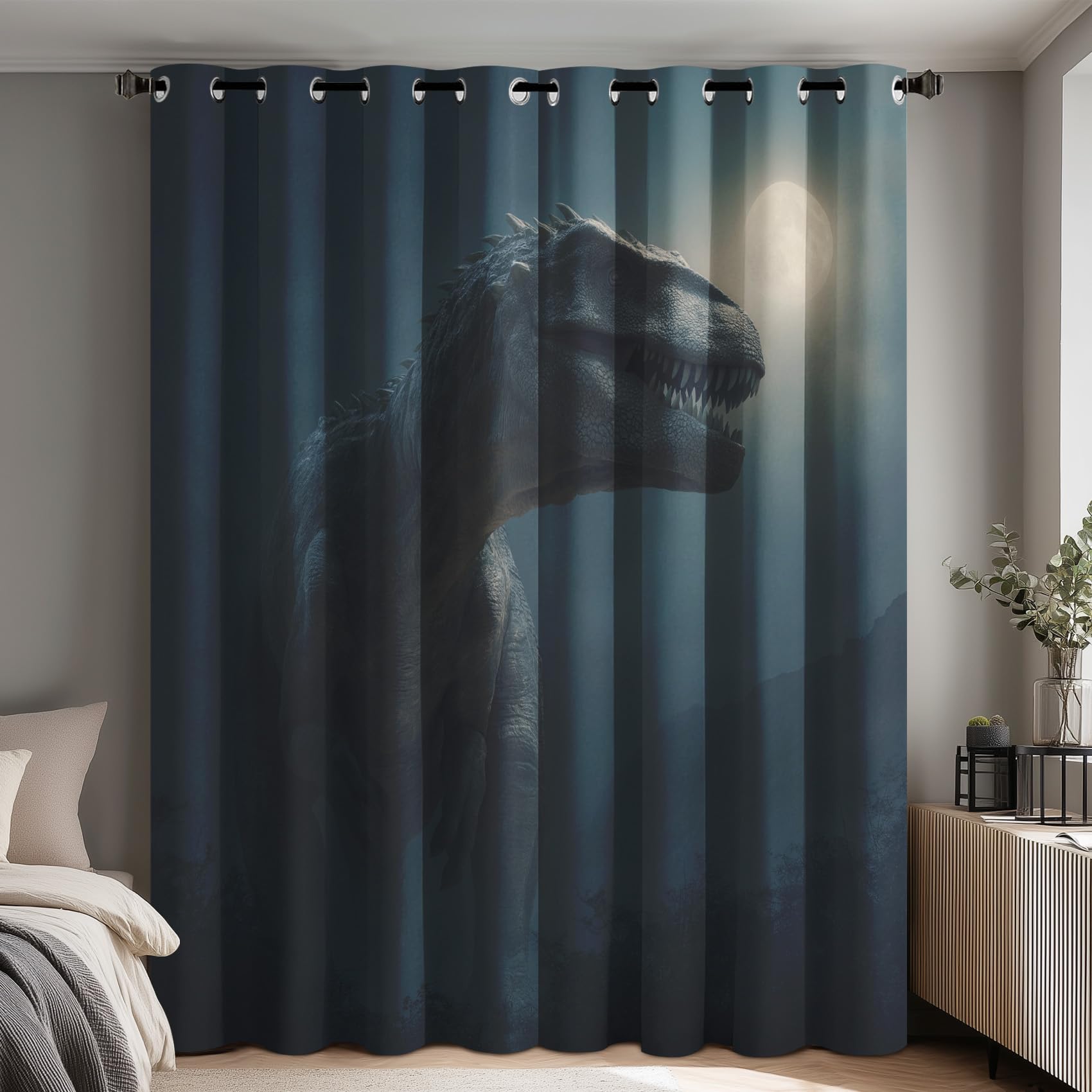 Tyrannosaurus Rex Blackout Curtains for Bedroom Living Room, Dinosaur Curtains Eyelet 54 Drop Home Decor, Patterned Window Drapes, 46x54 Inch 2 Panels B-D108