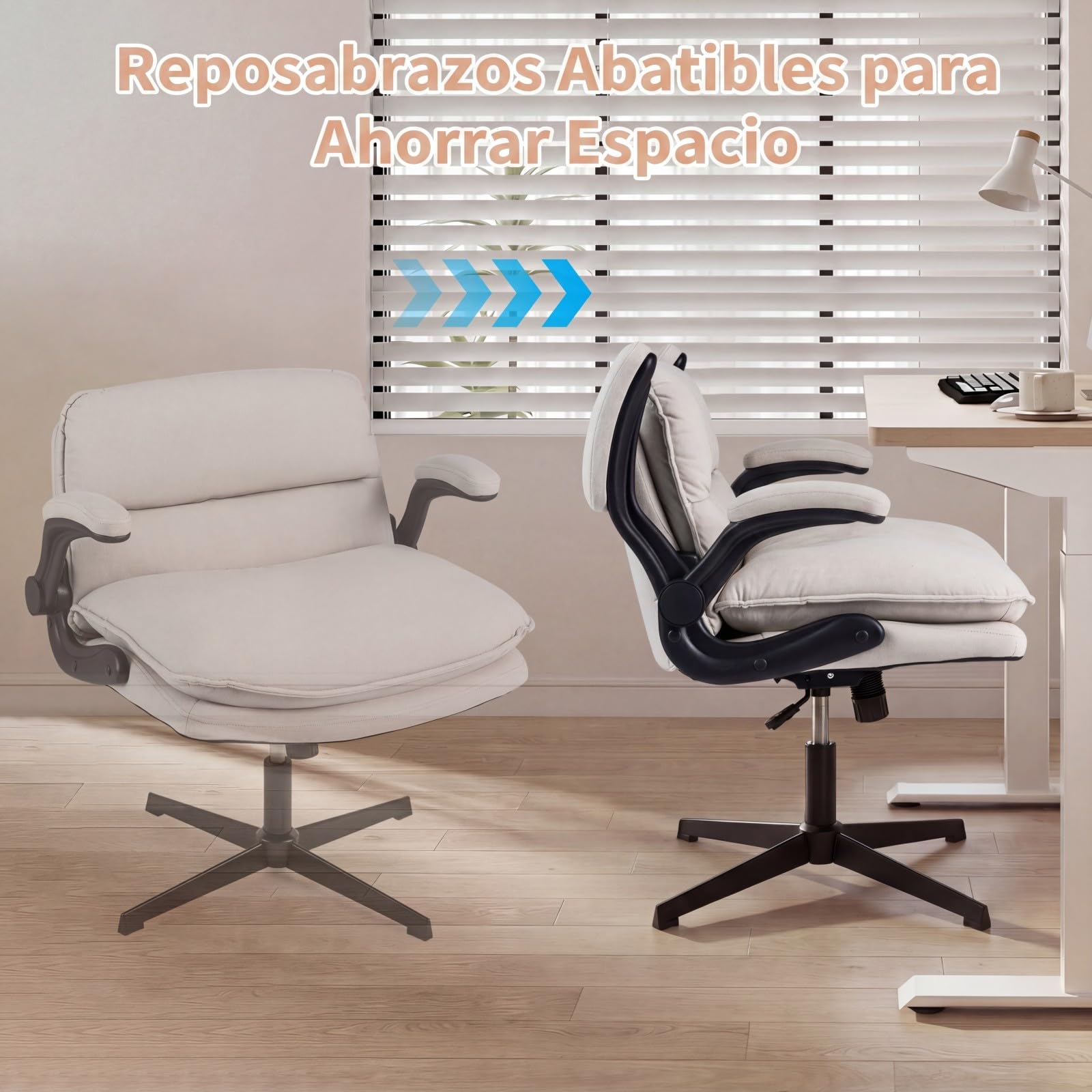 COSTWAY Silla Oficina Cuero Artificial, Reposabrazos Abatibles, Beige