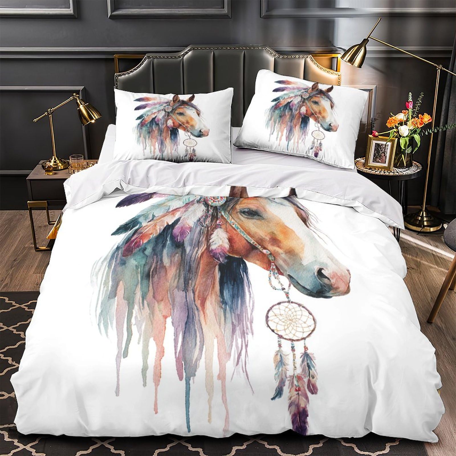 Housse de couette aquarelle tribale 140x200cm pour chambre fille ado