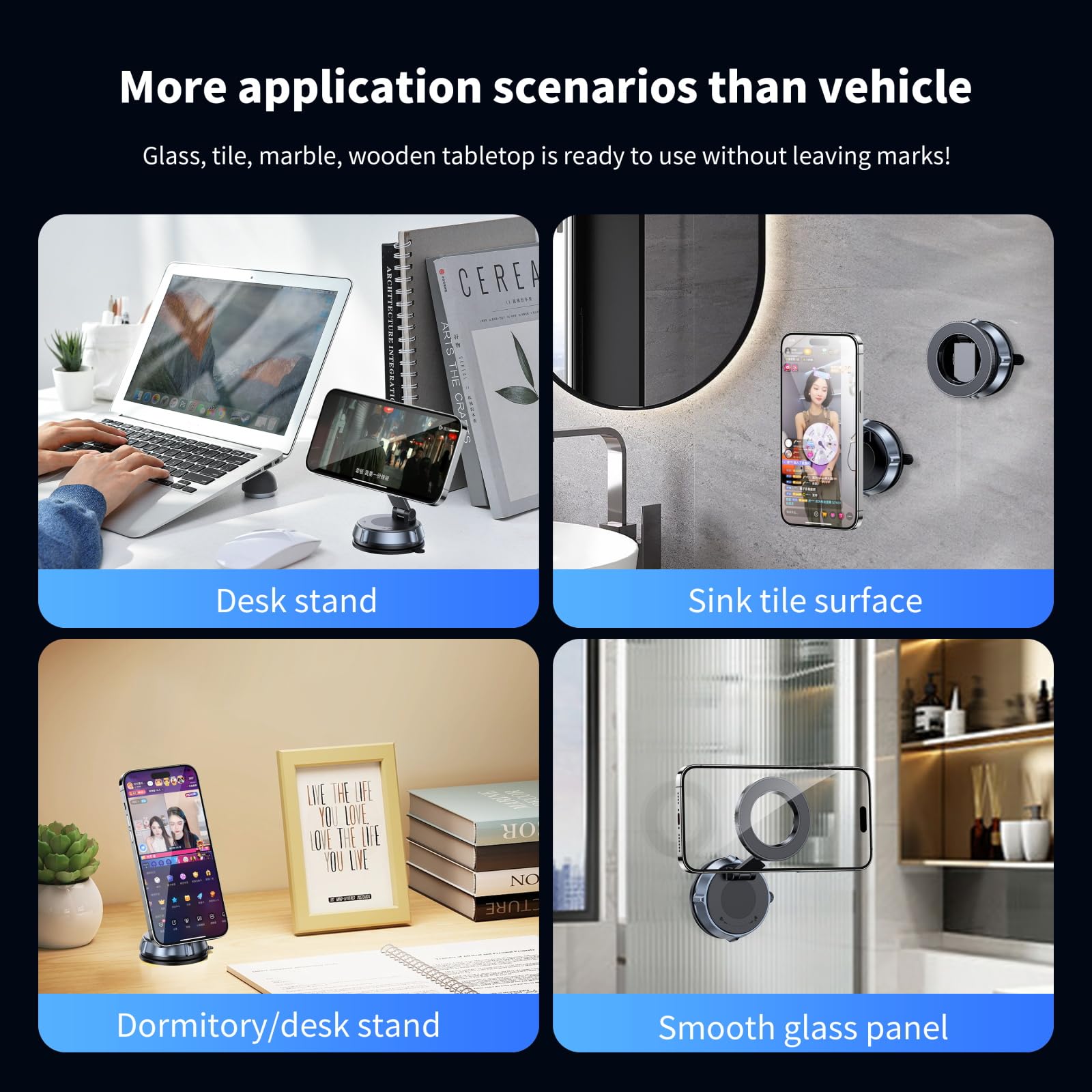 Vacuum Magnetic Phone Holder for Car,Suction Cup Phone Mount,Foldable Vacuum Magnetic Phones Stand,Magnet Car Mount for All Smartphones & All Vehicle 4