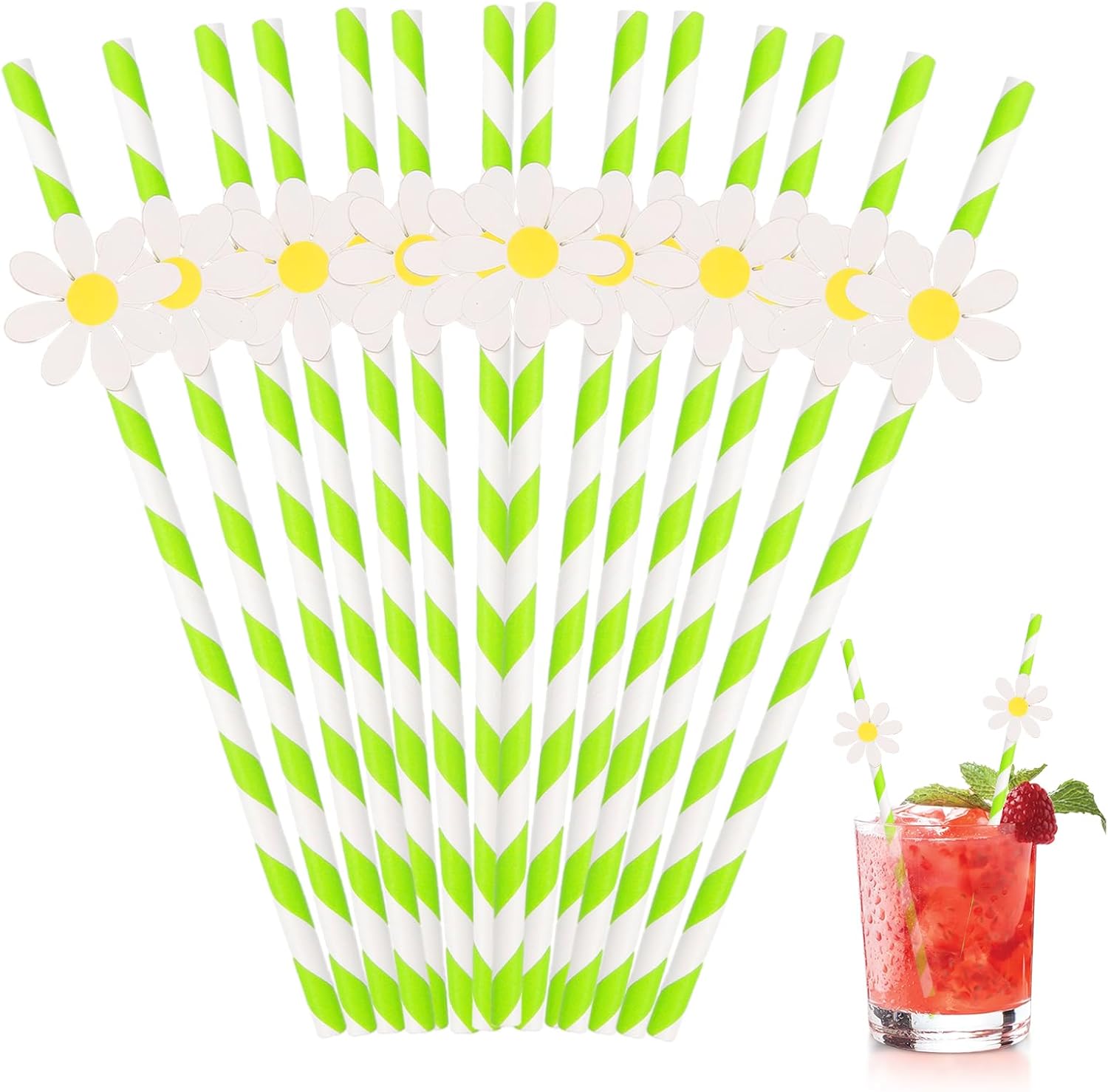 24 pitillos desechables de papel con diseño floral miniatura 1