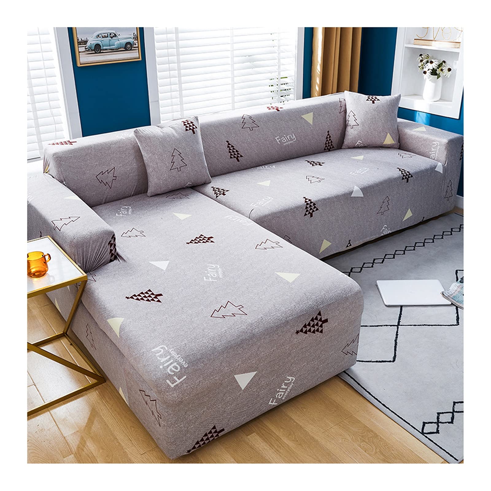 Housse canapé 4 places Arbre Fairy : protecteur de sofa extensible 235-300cm grand angle Style 7