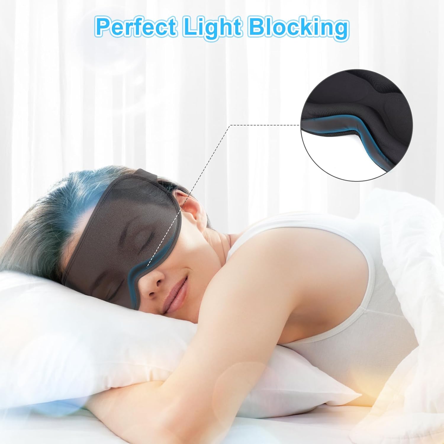 NPET Women Chic Black Sleep Eye Mask, 3D Cutting Fabric Fitting Eye mask, 100% Light Block Sleeping Eye Mask for Women Men Gifts Countoured Cup Birthday Use Soft Concealed Adjustment Strap Eye Mask