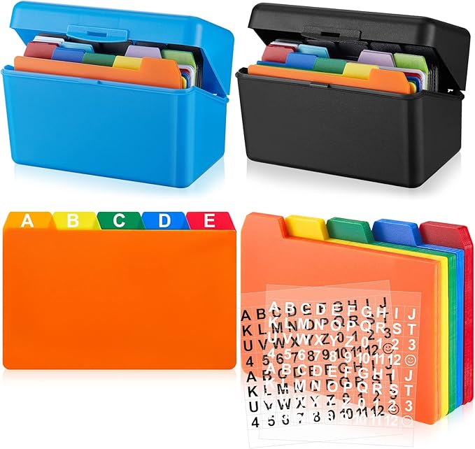 Henoyso 50 Pieces Index Card Dividers 2 Pcs Index Card Holder Storage Box Index