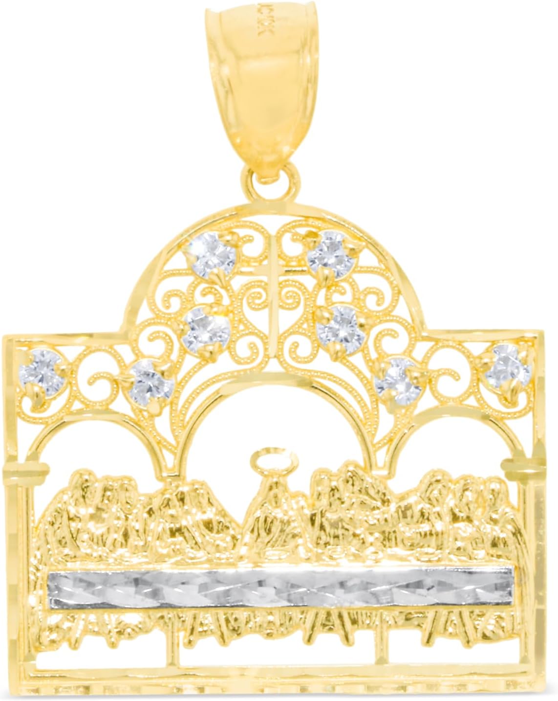 Floreo 10k Gelbgold Diamantschliff Letztes Abendmahl CZ Anhänger - Bild 1 von 6