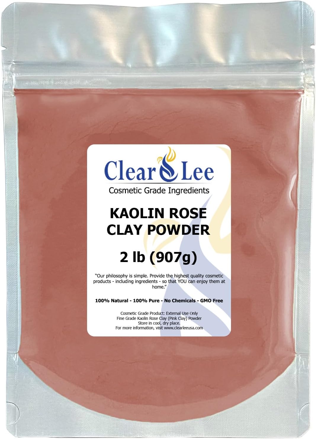 ClearLee Kaolin Rose Pink Clay Cosmetic Grade Powder - 100% Pure Natural Powder - Great For Skin Detox, Rejuvenation, and More - Heal Damaged Skin - DIY Clay Face Mask (2 lb)