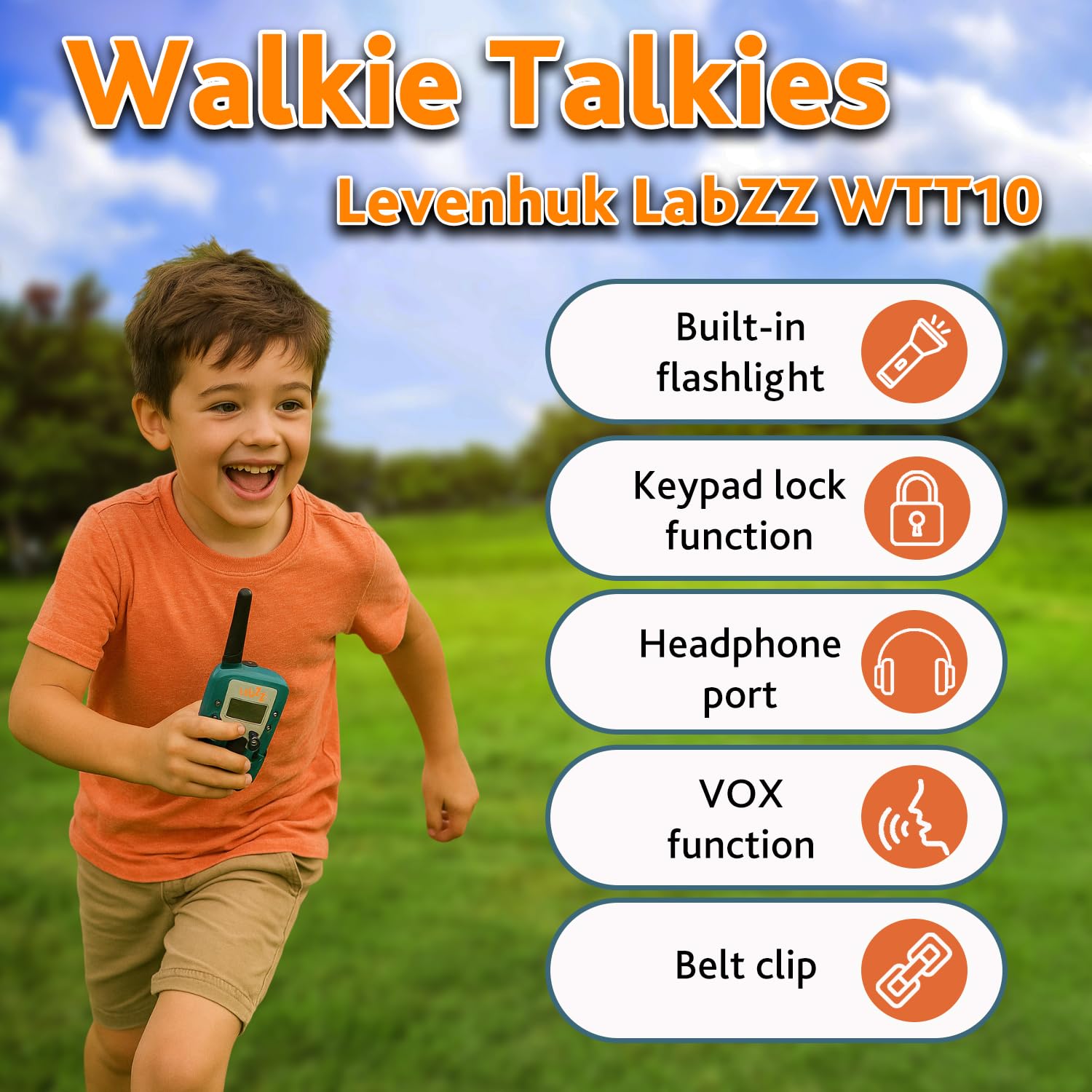 Levenhuk LabZZ WTT10 – Set con Walkie-Talkie e Binocolo per Bambini 3–12 Anni – Gioco di Ruolo per Ragazzi – Comunicazione fino a 3 km – Regalo Perfetto per Avventure all’Aperto e Campeggio, Blu