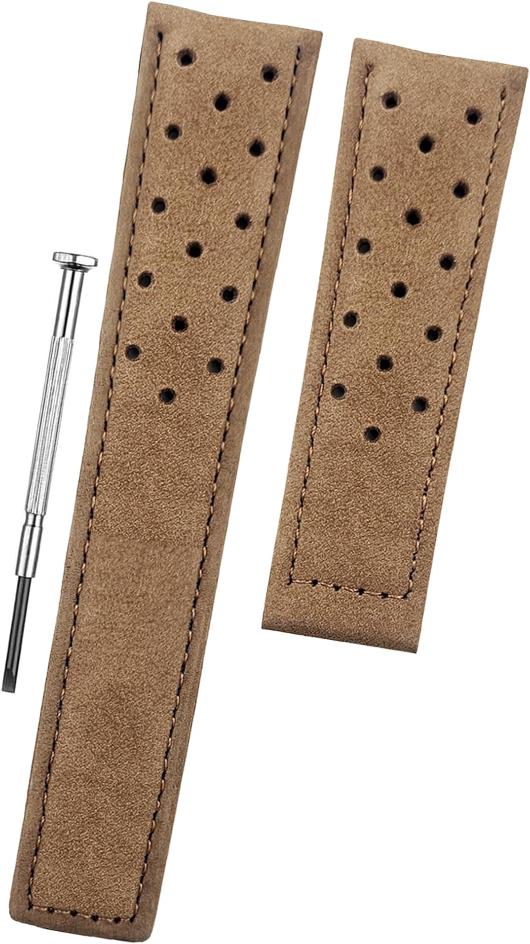 THDS3'' Leather Watch Strap, Round Hole Design Watch Belt // Designed for Tag Heuer Watches, For 22mm, 24mm Premium Half-Padded Watch Band (Choose Your Size & Color)