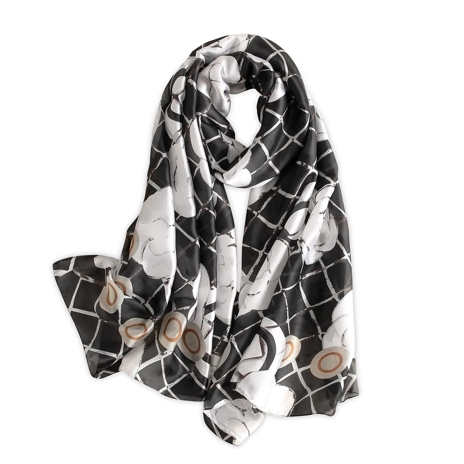 LumiSyne Women's Silk Scarves Artistic Ink And Wash Painting Elegant Floral Printed Long Shawl Soft Wrap Sunscreen Shawl All Season