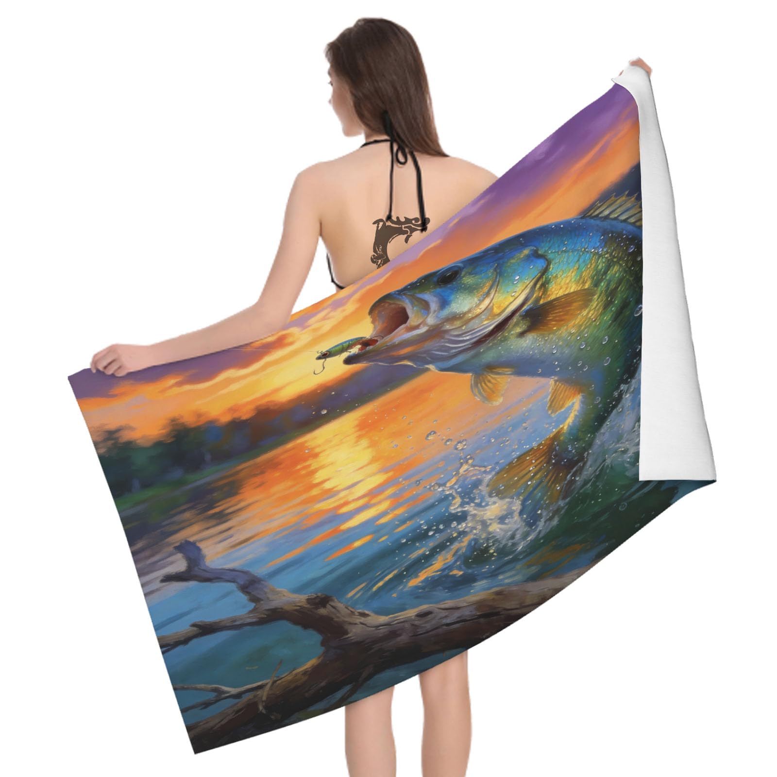 Leichong 3D Fishing Theme Beach Towel Large Microfiber Soft Quick Dry for Adults, Animal Theme Bath Towel Lightweight Soft Absorbent for Travel Swimming Pool Sports, 180 x 90 cm