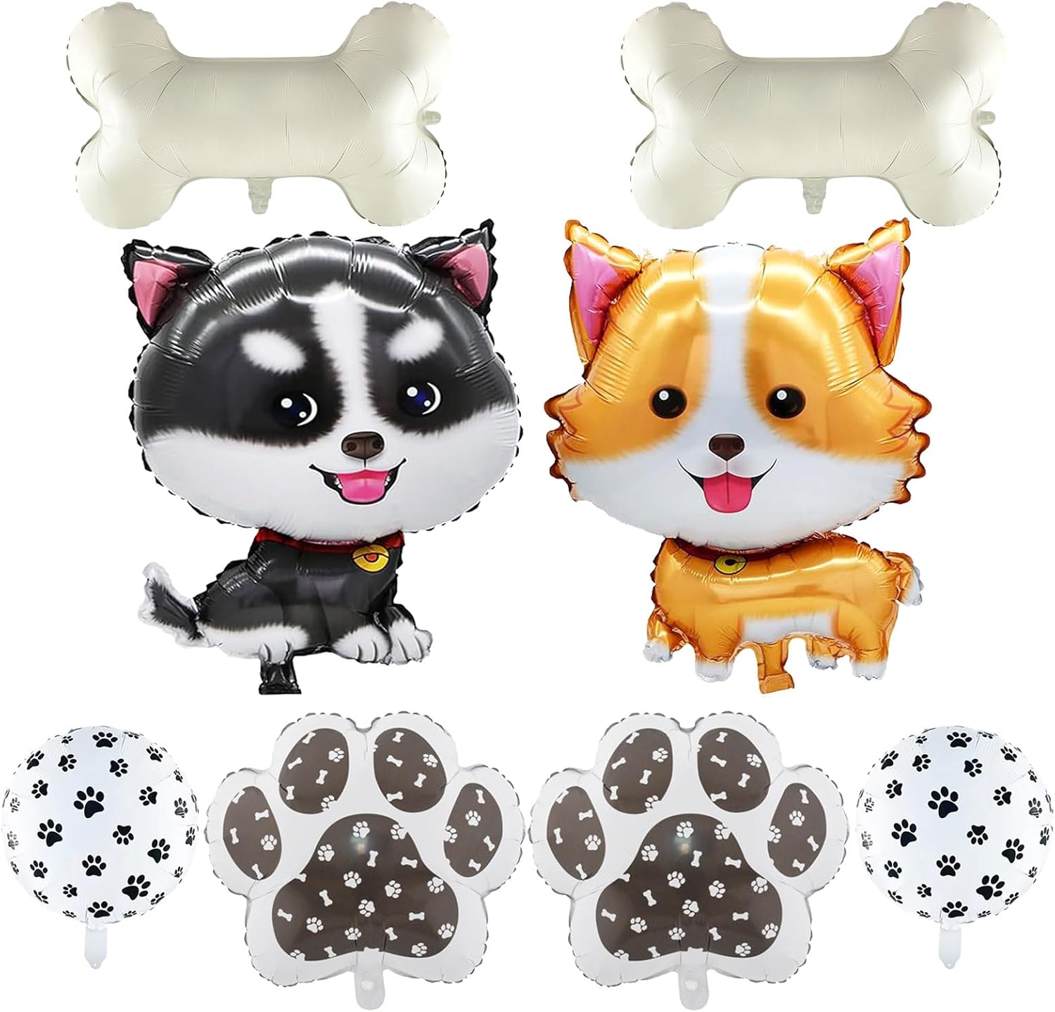 8 Pcs Dog Balloons Cute Animal Dog Birthday Balloons Corgi Husky Paw Bone Paw Print Foil Mylar Balloon for Birthday Baby Shower Theme Party Decorations