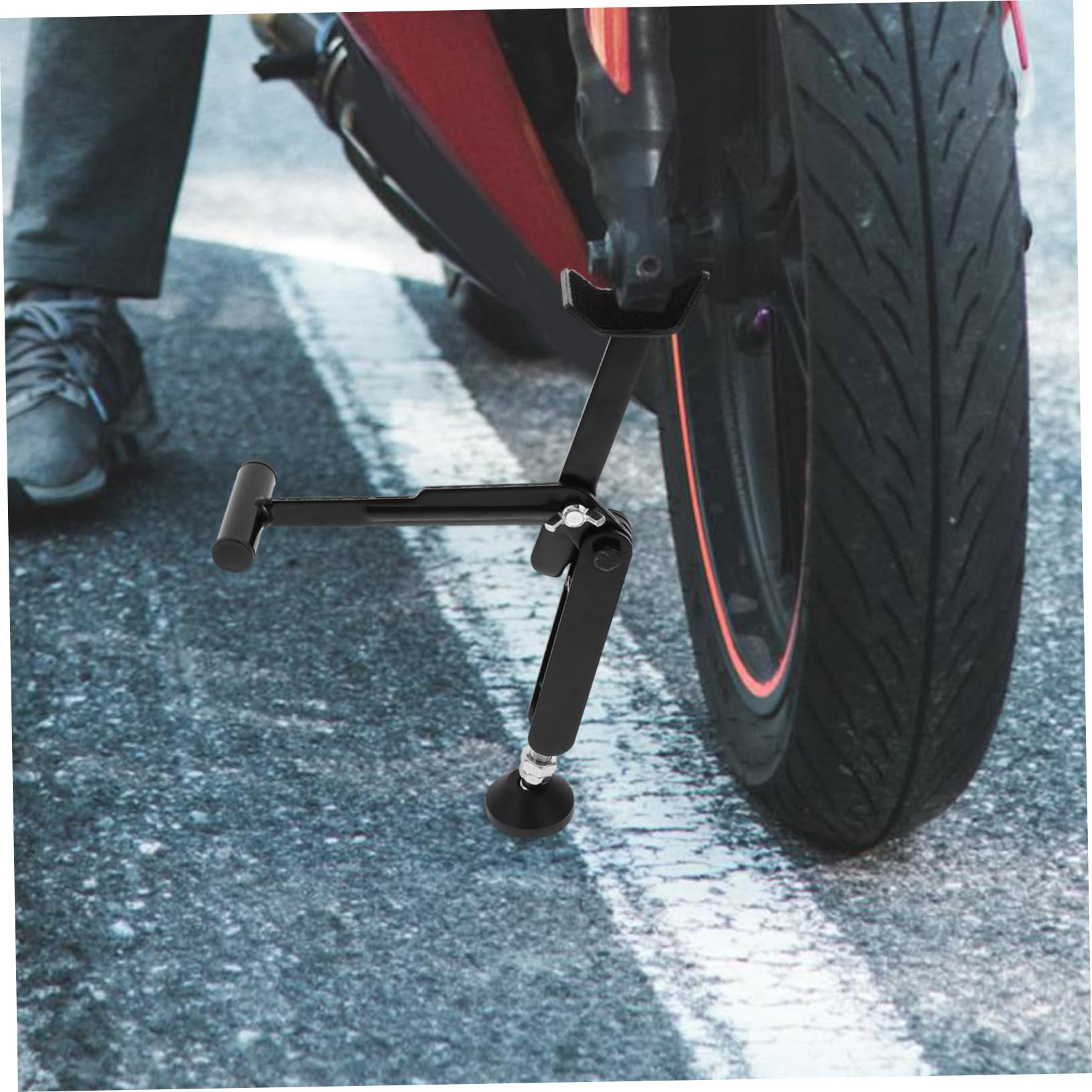 Cavalletto Sollevatore Ruota Moto Nero Metallo Pieghevole