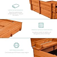 Vista 4 de Best Choice Products Caja de arena de madera para niños para exteriores, grande, madera de cedro con asientos plegables y protección de arena, forro