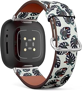 CJBROES Replacement Leather Watch Band, Compatible with Fitbit Versa 3 and Fitbit Sense of Wristband Bracelet Accessory - Monster Plants Watercolor