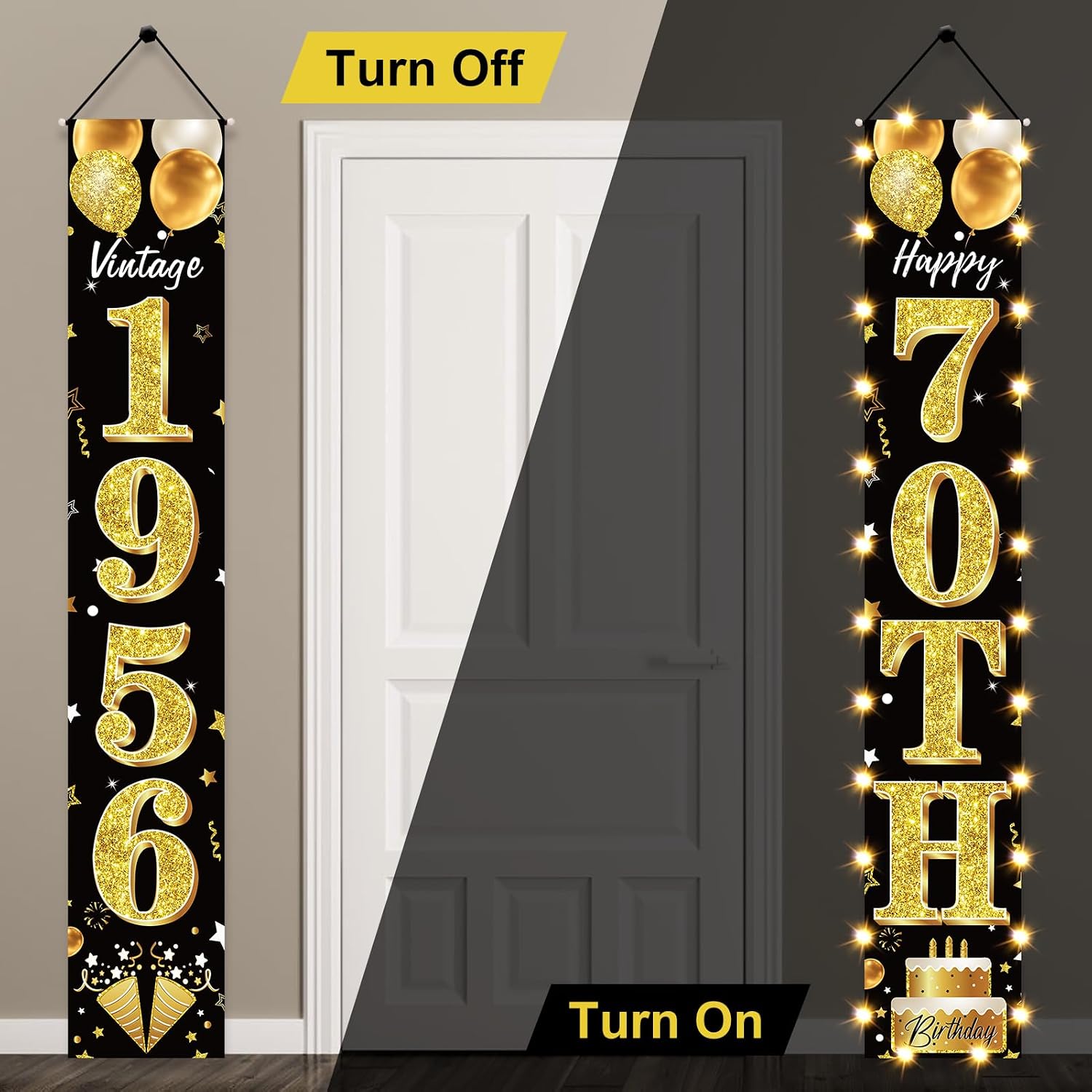 70th Birthday Decorations Vintage 1956 Lighted Door Banner for Men Women image 5