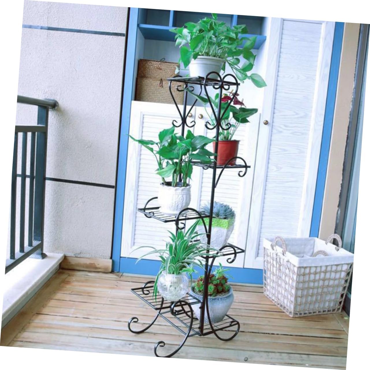 DECHOUS Decorative Iron Flower Shelf Sturdy Black Plant Stand for Use for Home Decoration and Flower Storage for Housewarming