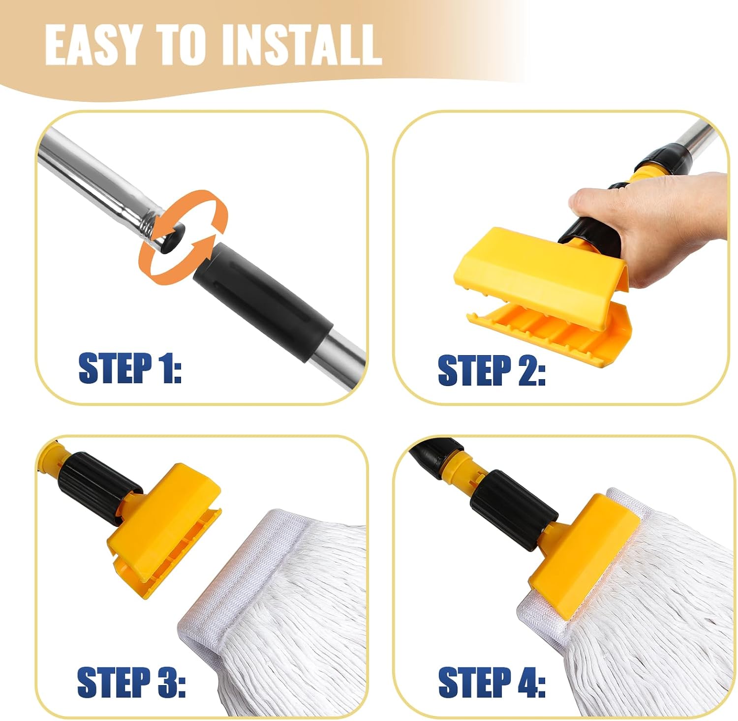 Commercial Mop Heavy Duty Industrial Mop with 2 Extra20oz Large Replacement Heads,60" Long Handle Heavy Duty Industrial Mops for Hardwood Wood Tile Vinyl - Reusable Cotton Head for Floor Cleaning