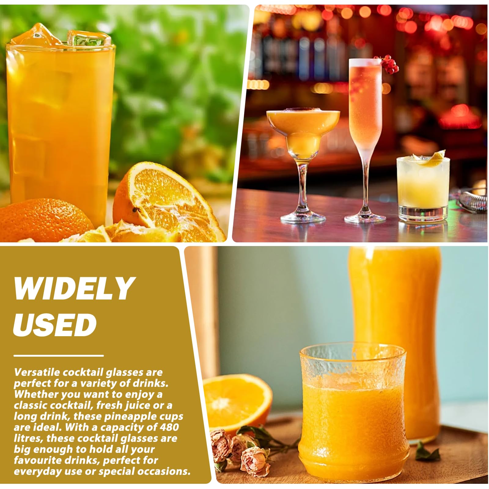 Cocktailgläser Set 6 Stück: 480 ml Ananas Gläser, Cocktail Becher für Bar, Party Weinsaft, Ananasgläser Klares Cocktailglas mit Ananas-Relief für Cocktails, Saftgläser, Longdrink-Glas