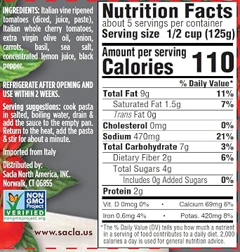 SACLA Cherry Tomato & Basil Pasta Sauce with No Added Sugar | Natural Non-GMO Tomatoes with Basil & Extra Virgin Olive Oil | 24 oz Glass Jar | Imported from Italy | Authentic Italian Sauce
