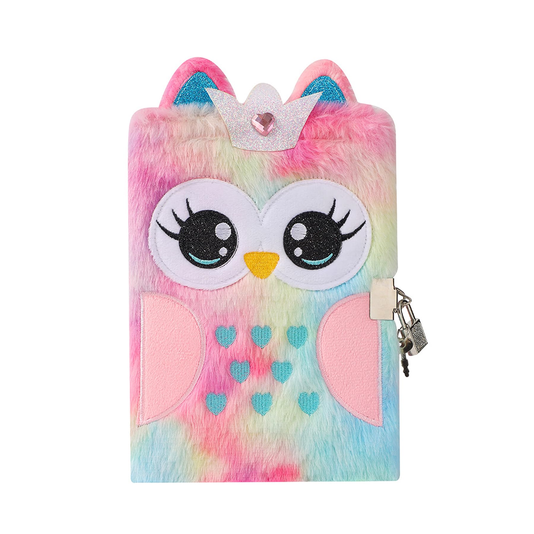 Fluffy Cartoon Owl Notebook Cute Animal Plush Secret Diary with Lock & Keys Fuzzy Journal Writing Pad A5 Lined 152 Pages