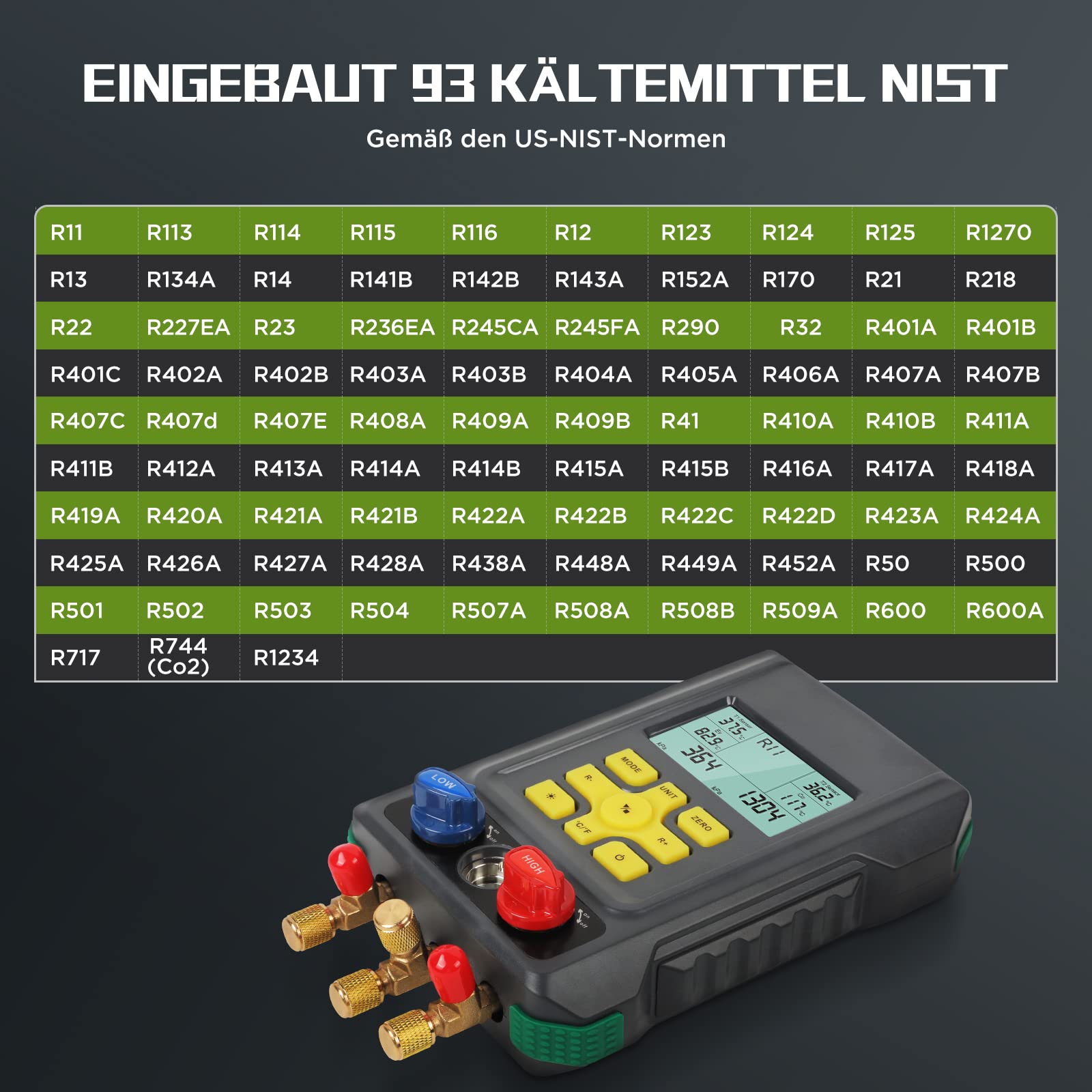KAISAL Digitale Monteurhilfe Klimaanlage Kältemittel R410a R32 R22 R1234YF HVAC Manifold Messgeräte Druck- und Temperaturprüfung Auto AC