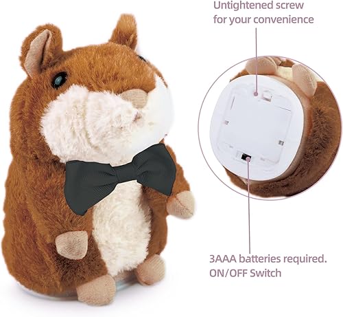 Miniatura 3 de Hámster parlante, repite lo que dices, juguete electrónico de peluche para niños, niñas y bebés (lazo negro)