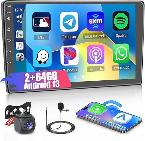 Miniatura 8 de Hikity 4+64 GB Android coche estéreo doble DIN 10.1 pulgadas pantalla táctil, Carplay Android Auto Radio con navegación GPSespejo