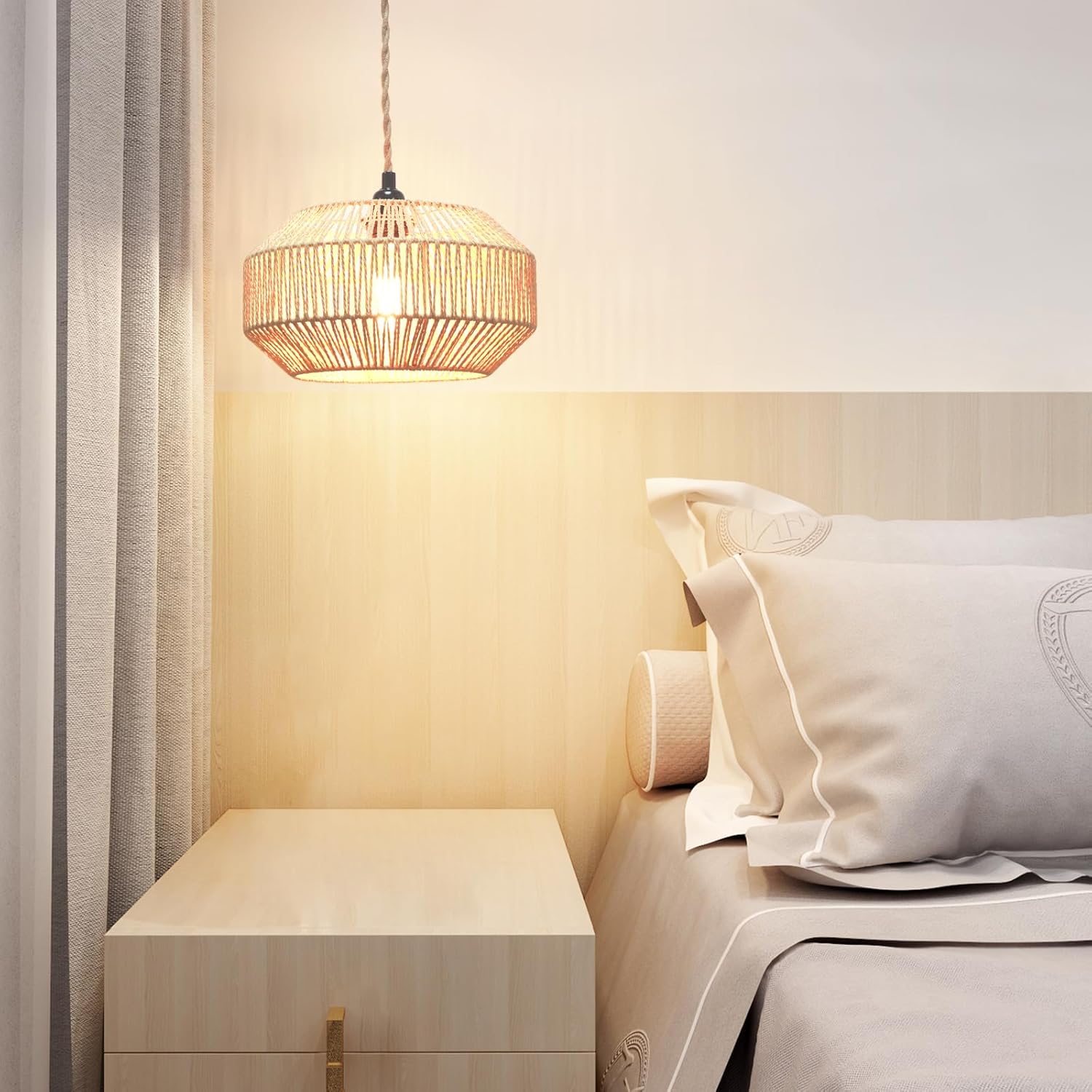 Hanging Lamp Plug in Pendant Light Rattan Hanging Lights with Plug in Cord Hanging lamp Hanging Lights with Plug in Cord Hanging lamp for Living roon